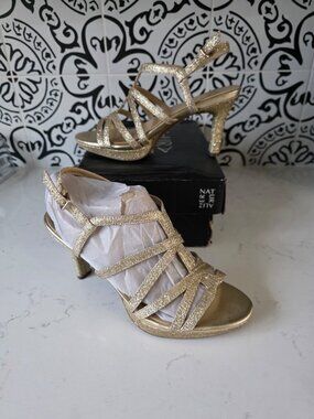 New Naturalizer Womens Baylor Sandal Gold Glitter Metallic Women's Sz 8 1/2 Wide